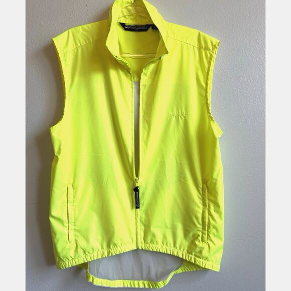 Men’s XL Cycling VEST Neon Yellow Full Zip Polyester Performance Jacket Biking - Picture 1 of 7